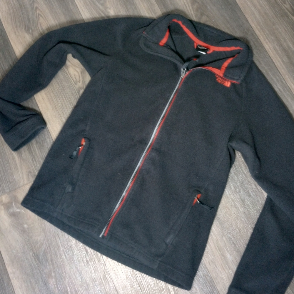 The North Face Fleece Full Zip Jacket Boys Youth Large 14 - 16 Orange Logo Black